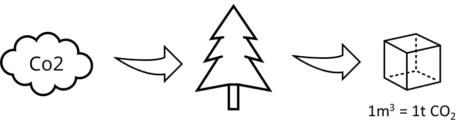 Carbon capture of wood pictorial representation